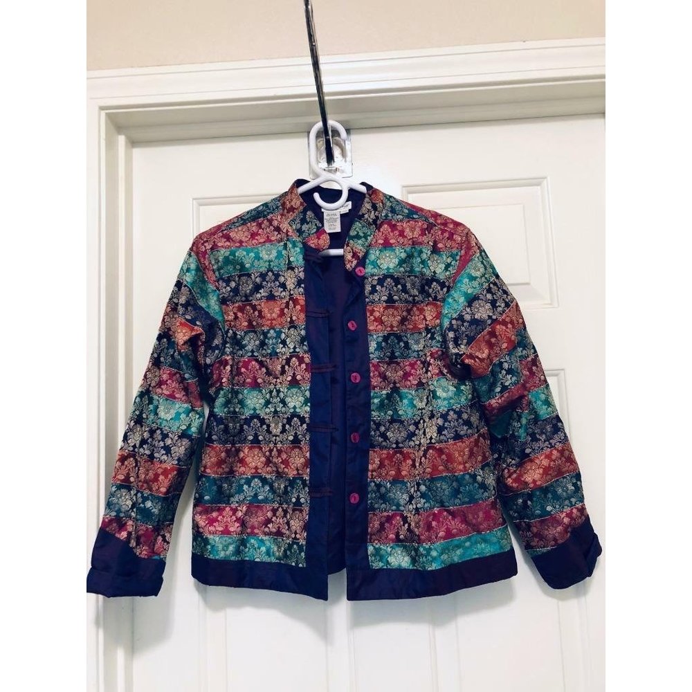 Coldwater Creek Womens‎ Purple Jacket Size 8 PM Petite Mode Blue Flower Pattern